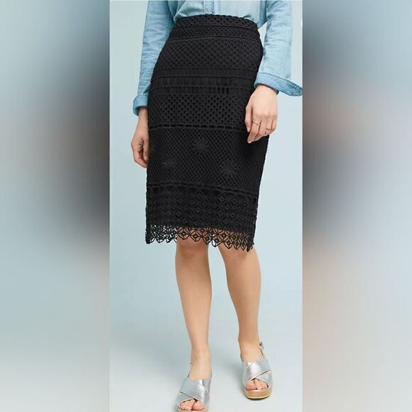 Anthropologie Black Lace Pencil Skirt size 2 - Picture 3 of 10